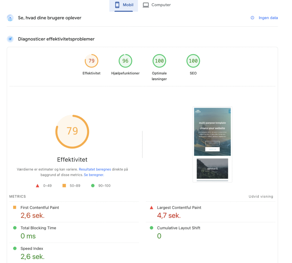speed insight mobil for milleroennow.dk