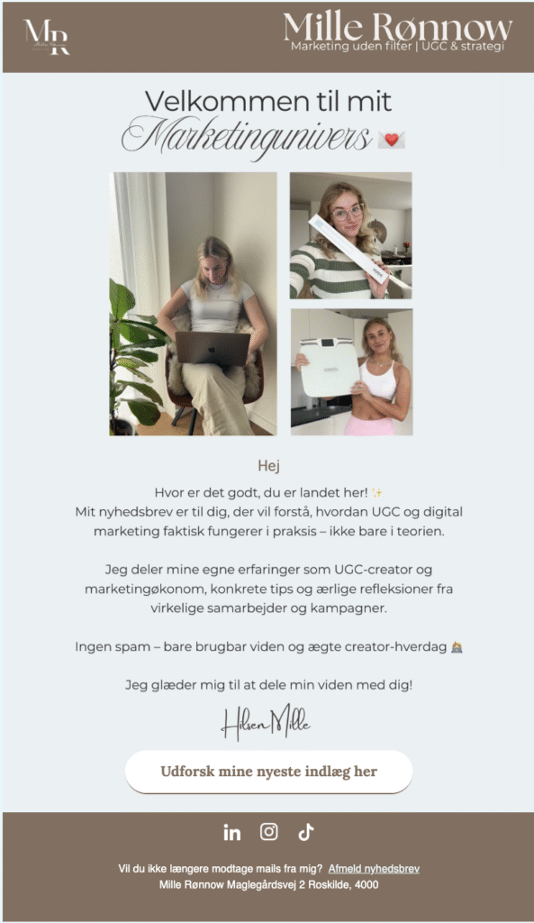mille rønnow velkomstmail til nyhedsbrev